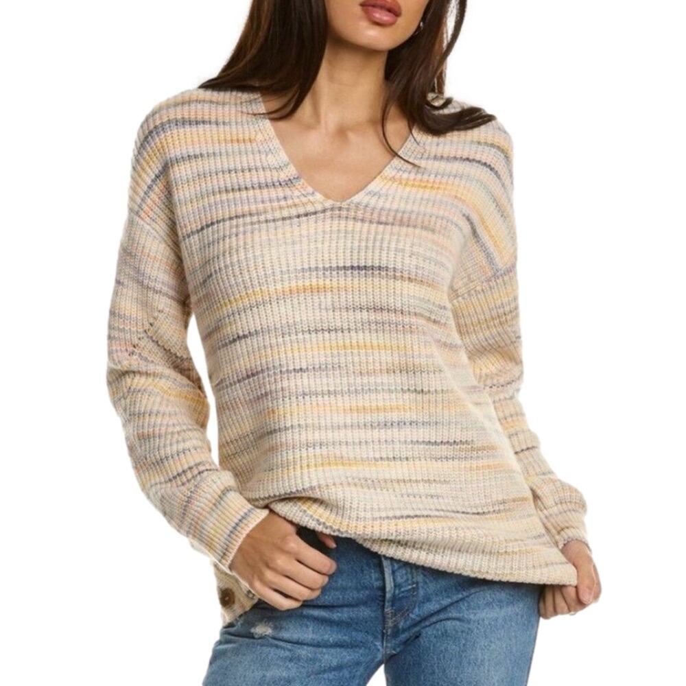 Michael Stars Women's Knit Sweater V-Neck Cream Multi Color Size 3X NWT